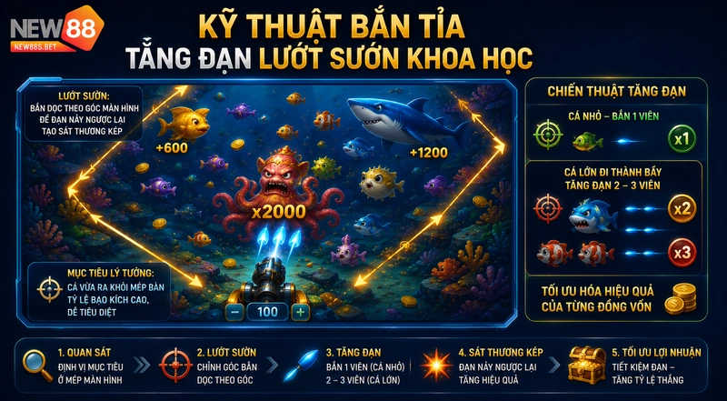 Kỹ thuật bắn tỉa tăng đạn lướt sườn Mèo bắt cá NEW88